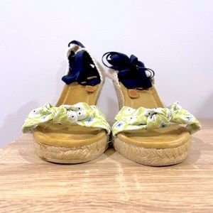 J. Crew Espadrille wedge sandal with navy blue ankle-straps